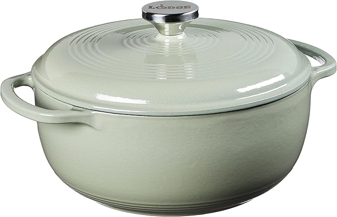 Lodge Essential Enamel Cast Iron Dutch Oven with Lid - 4.5 Quart - Oven-Safe Enamel Cookware up to 500° F - Heat-Retaining Braising & Roasting Pot - Non-Toxic Cookware - Caribbean Blue