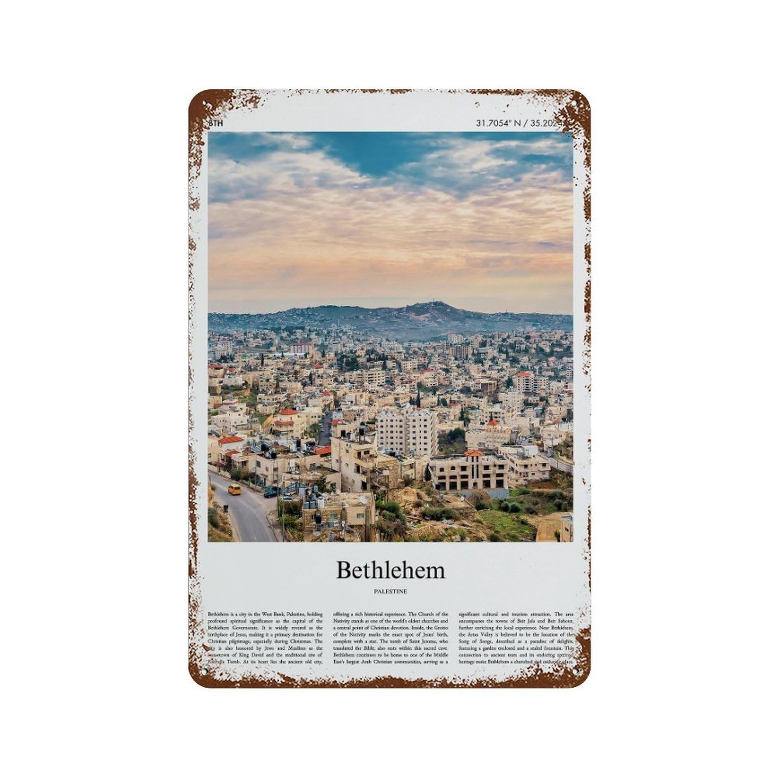 xiaoxiaoshen Bethlehem Palestine City Scenery Wall Decor Art Metal Tin Poster Modern Home Decor Art Home Bar Shop Decorations Vintage Sign 30x20cm