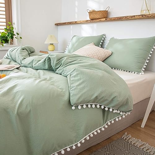 Bedbay Juego de funda de edredón color verde azulado grisáceo, tamaño Queen, juego de ropa de cama de 3 piezas de microfibra suave, juego de funda