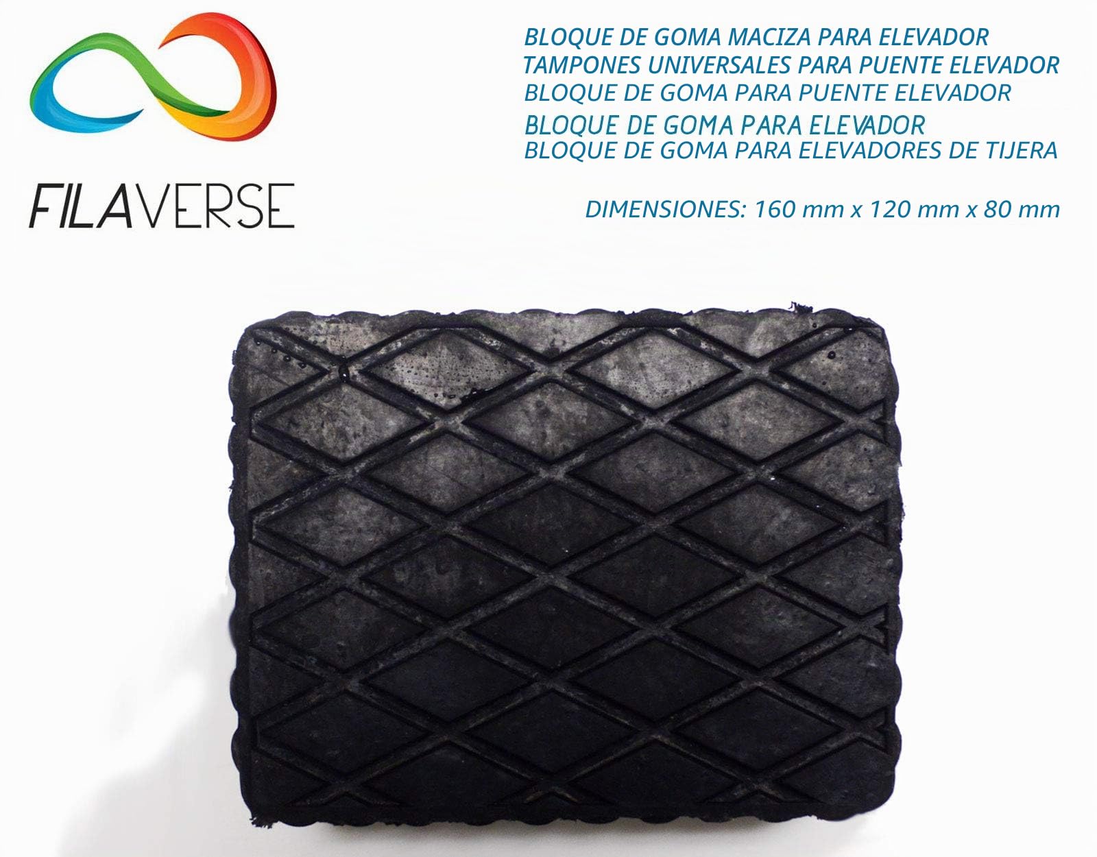 4 Tacos de GOMA 160x120x80mm para elevador tijera Cascos, Istobal, Velyen, Tecalemit, Ravaglioli, Corghi, Omnc Bloque en goma, Plato de goma maciza, lados ondulados con tecnología BEST-GRIP.
