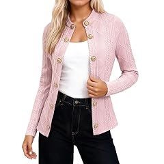 Womens Cable Knit Cardigan Sweaters Trendy Slim Fit Outwear Coat with Metal Buttons Long Sleeve Open Front Jackets
