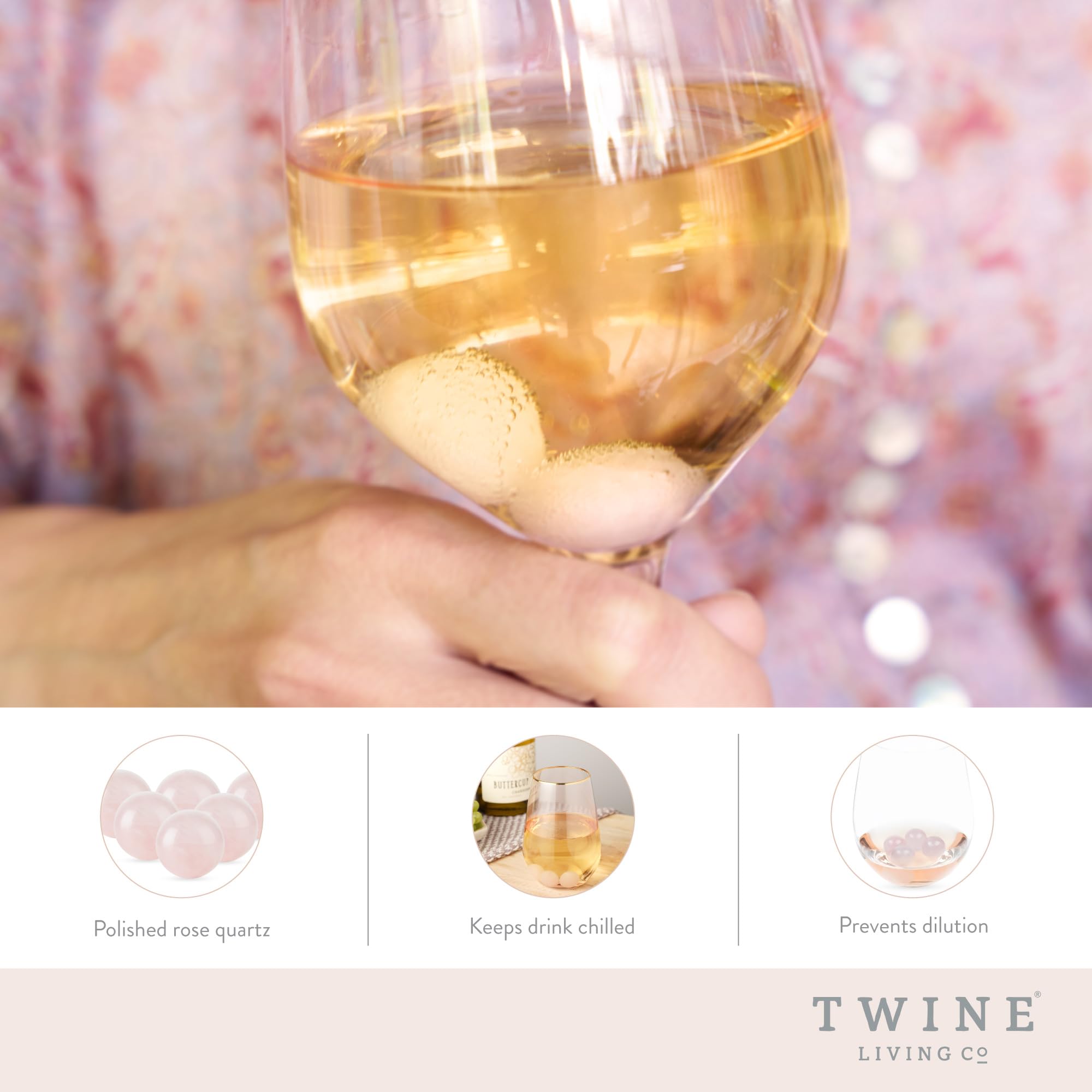 Twine Rose Quartz Wine Gems, Pink Drink Chillers, Real Polished Rose Quartz Stone Spheres, Whiskey Stones, Pink, Set of 6 — Amazon image 2
