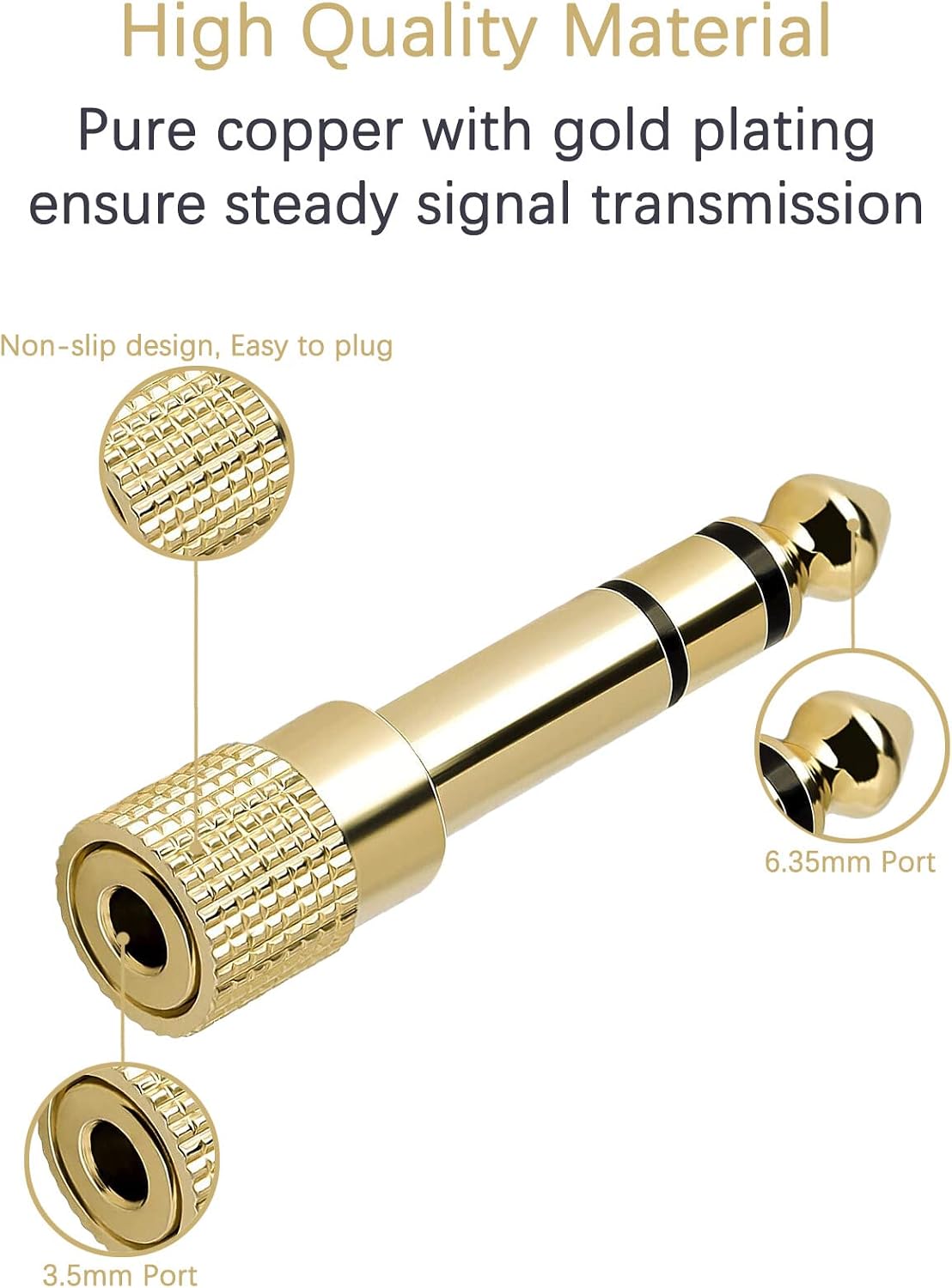 JINHEZO 1/4 to 3.5mm Adapter Headphone Jack, 6.35mm Male to 3.5mm Female Stereo Audio Jack Adapter for Aux Cable, Guitar Amplifier, Headphone, 6 Pack Golden