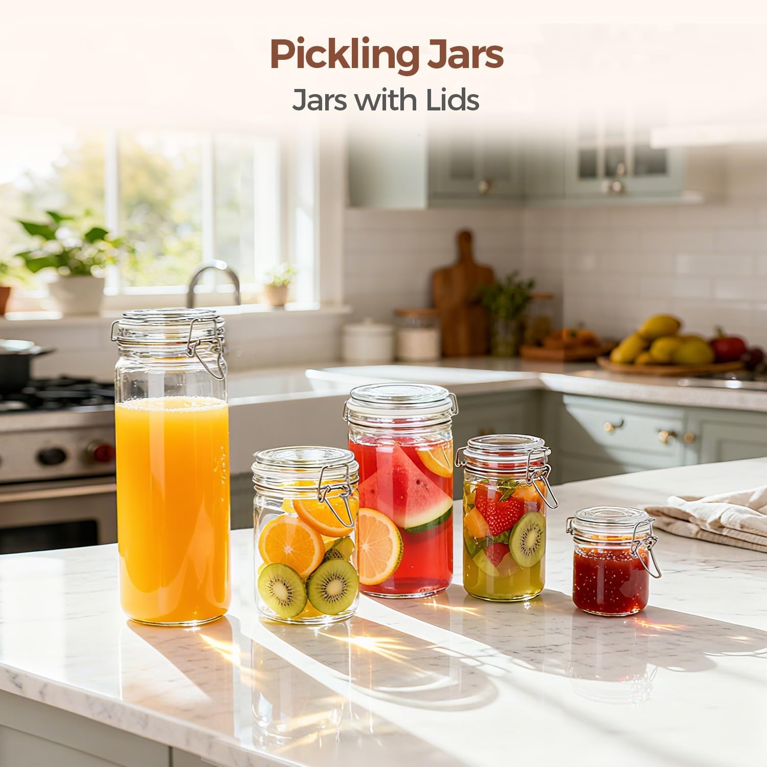 ComSaf Glass Jars with Airtight Lid Set of 6，Mason Jars 17 oz with Lids, Pint Jar, Canning Jar, Airtight Canister with Seal Wire Clip Fastening for Vanilla, Pickle, Cookie, Honey - Image 6