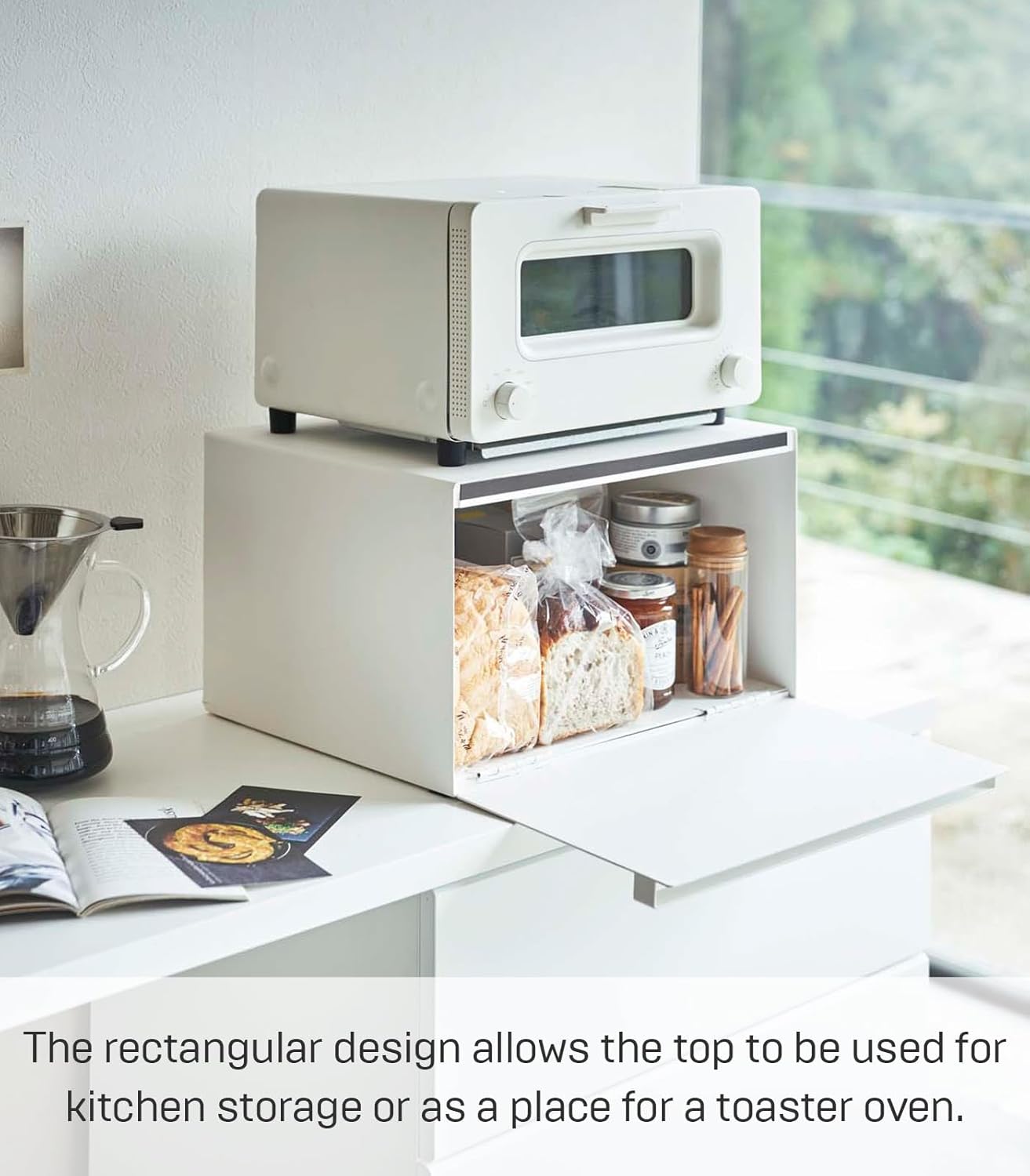 YAMAZAKI Home Tower Bread Box Keeper Holder Container, Metal Bread Holder Saver, Slim Space Saving Counter Storage - Steel