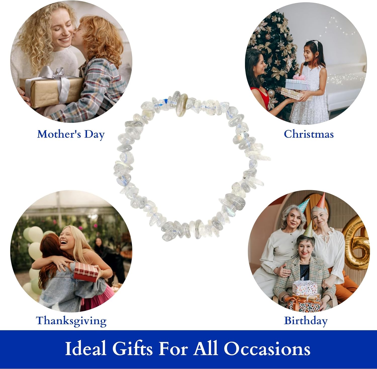 Bracelet for Women & Men- Natural Gemstone Raw Beads Stretch Bracelet, Irregular Chips Healing Crystal Jewelry. Anxiety Relief for Stress & Negative Energy Protection. Labradorite. - Image 3