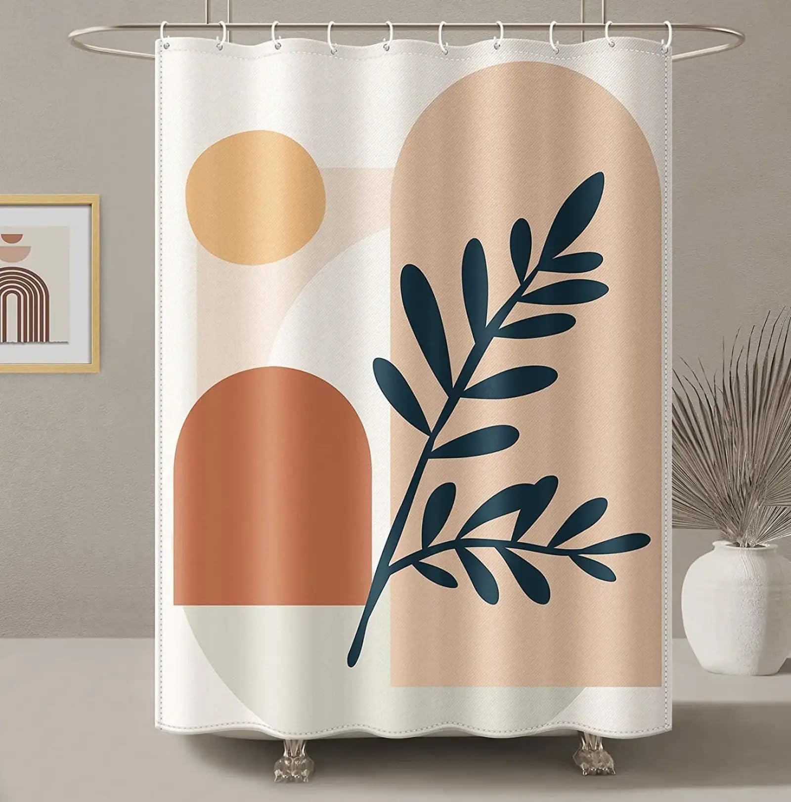 Rideau de douche feuilles vertes style bohème en tissu polyester 230x175cm
