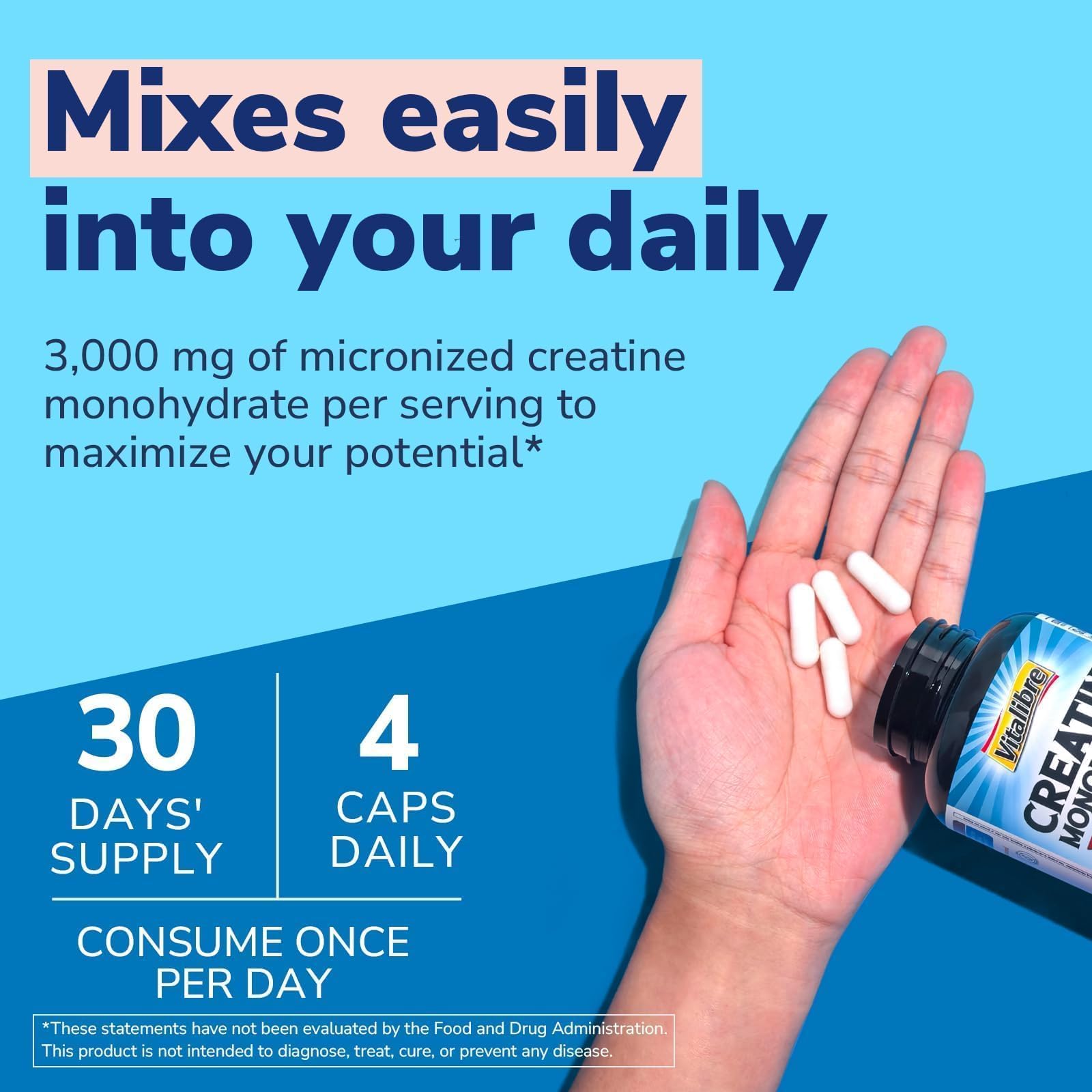 Vitalibre Creatine Monohydrate 3000 mg, Micronized, Increased Strength, Enhanced Endurance, Cellular Energy & Cognitive Function Support, Non-GMO, No Bloating, High Absorption, 120 Capsules — Amazon image 5
