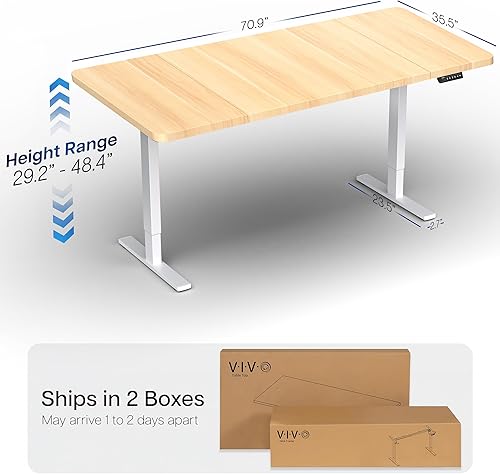 Miniatura 3 de VIVO DESK-KIT-1W7C-36 - Escritorio eléctrico de pie de 71 x 36 pulgadas, ajuste de altura de memoria, serie 1B, marco blanco con parte superior de