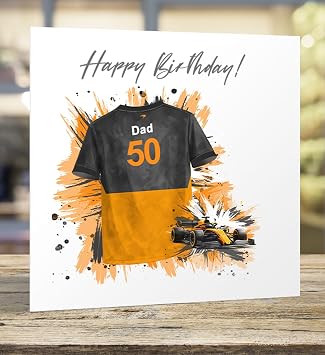 Personalised Motorsport Birthday Card   Inspired by Mclaren F1 Team Shirt- Personalised with Name & Age   Birthday Card for Motorsport Fans Him or Her