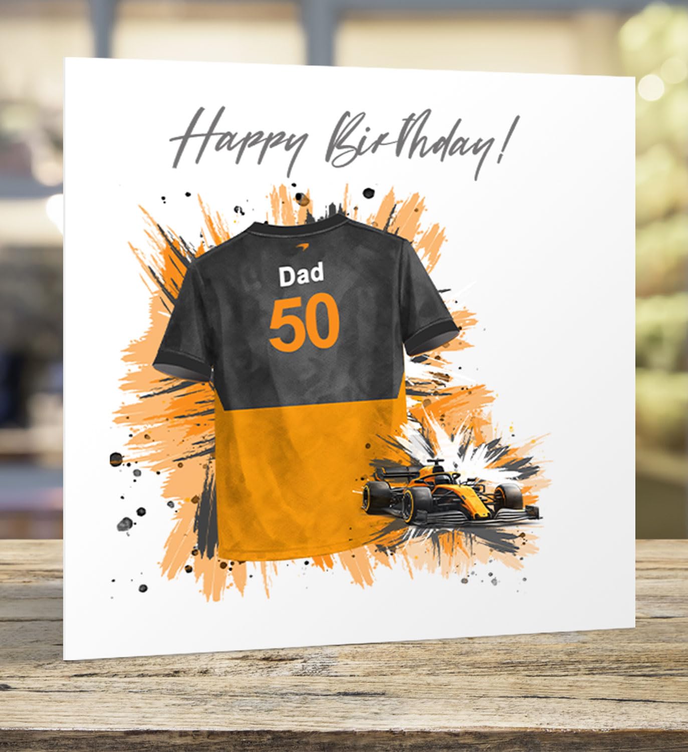 Personalised Motorsport Birthday Card – Inspired by Mclaren F1 Team Shirt- Personalised with Name & Age – Birthday Card for Motorsport Fans Him or Her