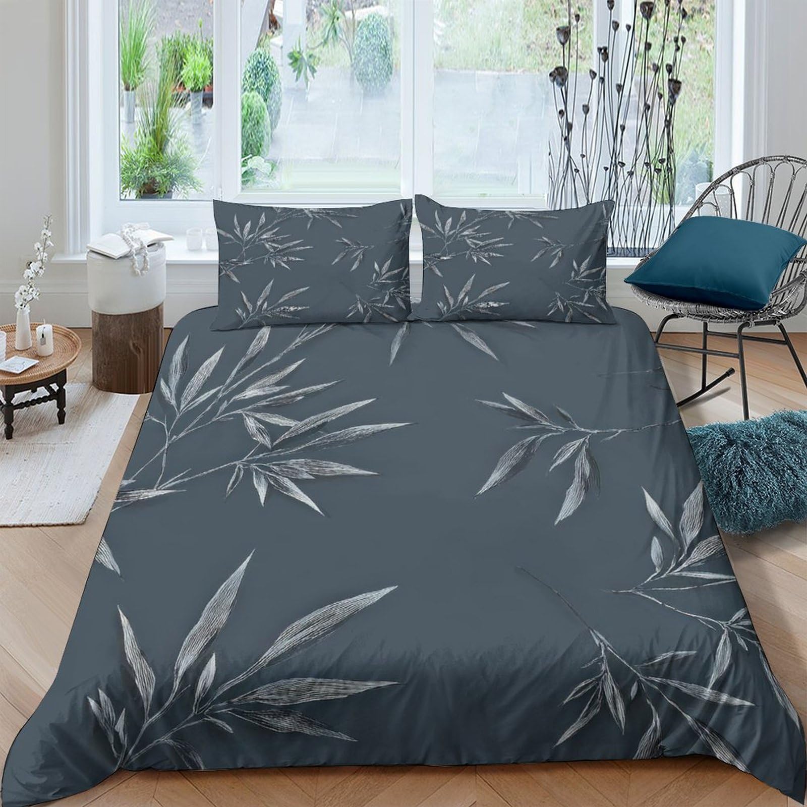 Ctjqhvkz Style-8 3D Printed Dark Bamboo Leaves Fitted Sheet Microfiber Soft Anti-Slip Bed Cover For Bedroom Guest Room Decor Single（135X200cm）