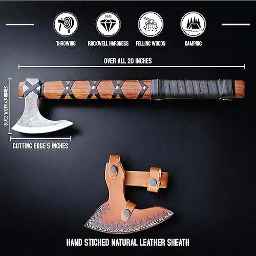 Miniatura 8 de Hacha vikinga de Ragnar Lothbrok con mango de madera de rosa, hoja afilada de acero de alto carbono forjada a mano, hacha de campamento hecha a