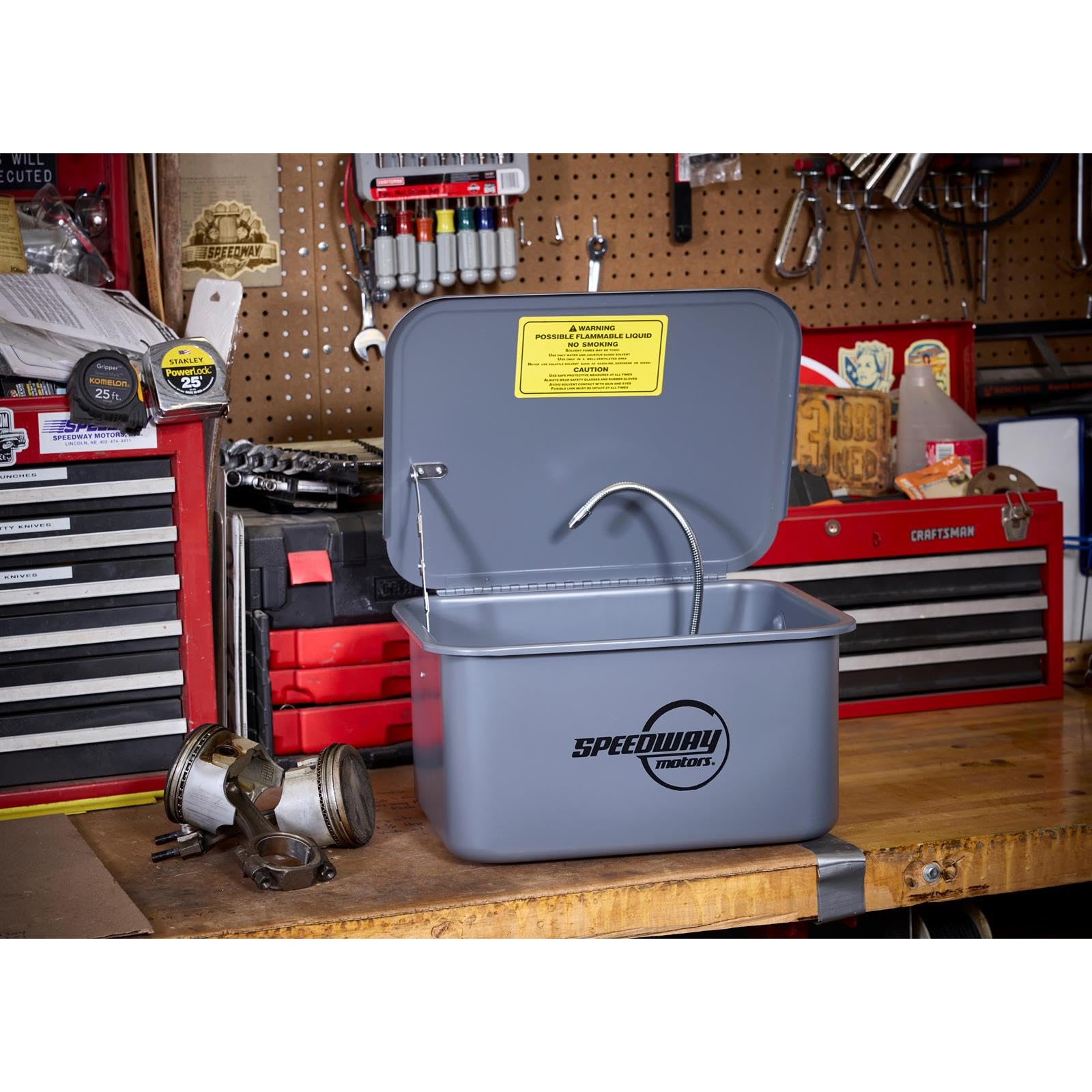 Speedway Motors Portable 5 Gallon Automotive Parts Washer with Pump – Water Based Solvent Compatible, Features 5ft Power Cord, Clean Bearings, Carburetors & Small Parts Anywhere