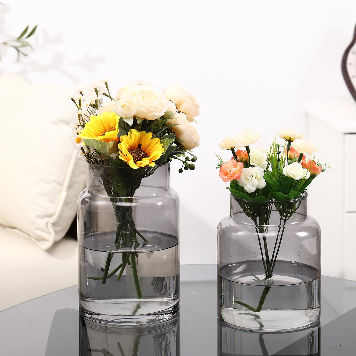 Vase en verre noir pour bouquet de fleurs séchées ou fraîches