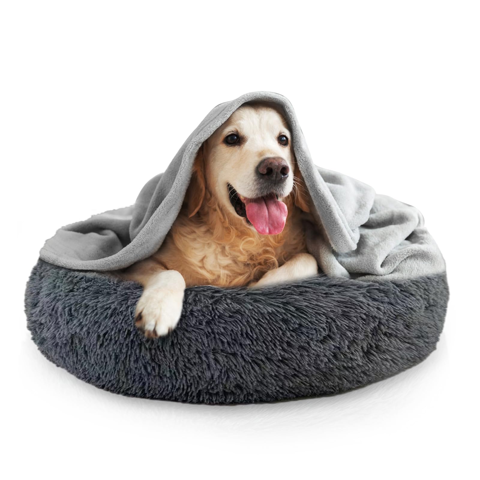 IHONYI Cama para Perros Mullida, Cojín para Perros con Manta, Cueva para Perros Pequeños y Medianos y Gatos, Extraíble, Lavable y Antideslizante, 70 Cm