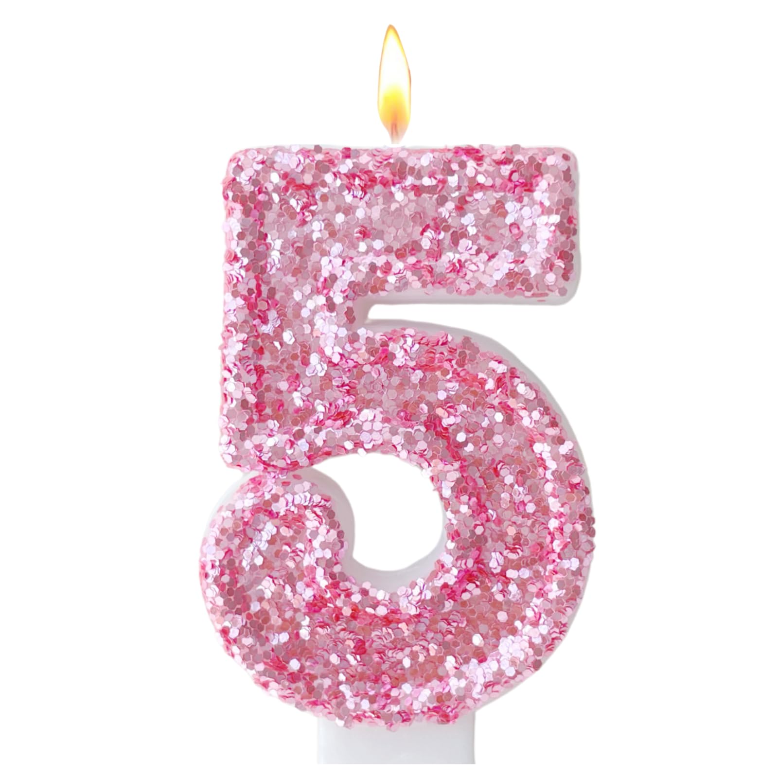 Pink Birthday Candles, Number 5 Candle for Cake, Glitter Pink Cake Topper Princess Birthday Party Decorations Cupcake Topper Party Favors Decor