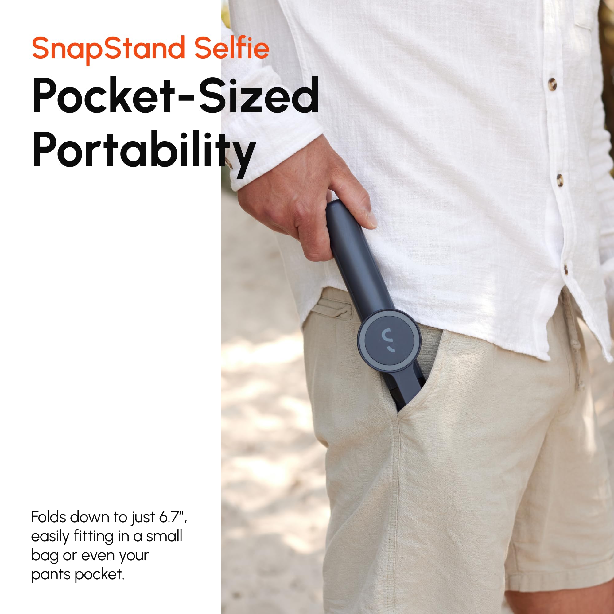 ShiftCam SnapStand Selfie - Bastone Selfie magnetico e treppiede - Compatto, pieghevole ed estensibile con testa inclinabile e telecomando Bluetooth magnetico (pietra, selfie Snapstand)
