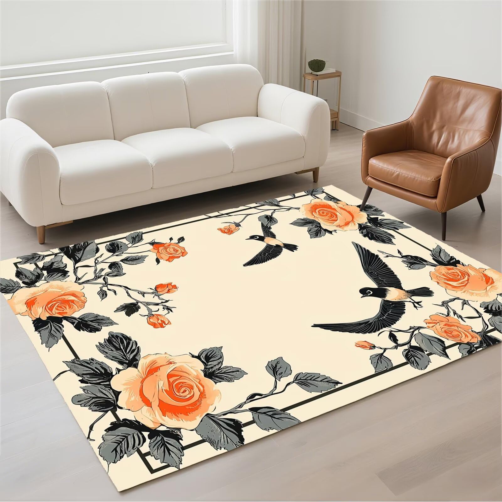 Tapis de salle à manger lavable 120x180cm Bird grand carpet antidérapant pour entrée et salon