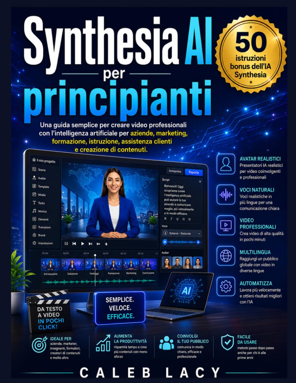 Synthesia AI per principianti: Una guida semplice per creare video professionali con l'intelligenza artificiale per aziende, marketing, formazione, ... assistenza clienti e creazione di contenuti.