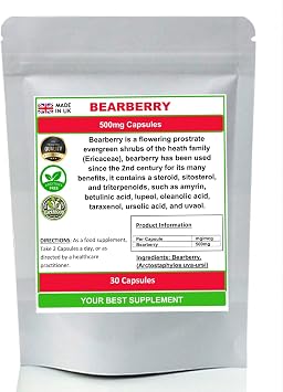 Bearberry Capsules 500mg- Pure No Fillers or Additives High Strength Uva Ursi 30