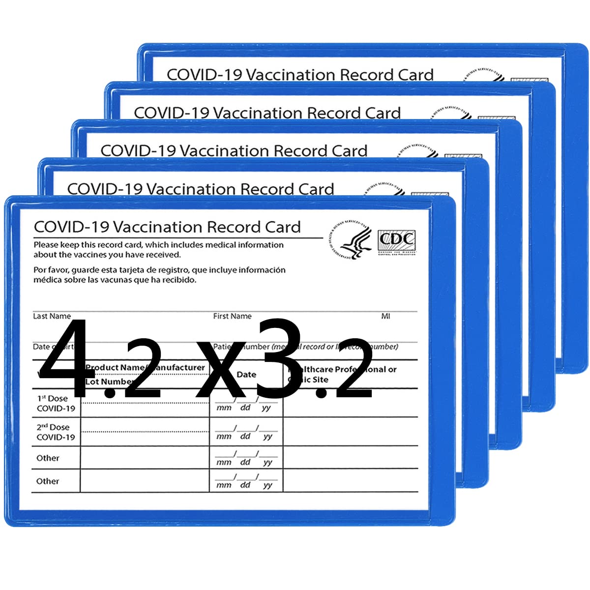 5 Pack CDC Vaccination Card Holder Immunization Record Vaccine Card Protector 3x4 Sleeve Covid Shot Card Protector Cover Clear Vinyl Plastic Sleeve (Blue)