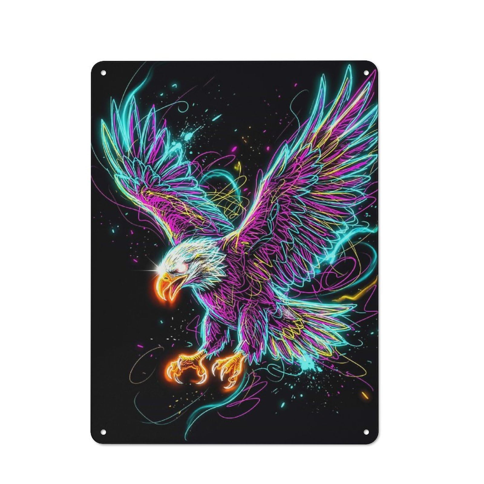 Metal Wall Sign 40x30cm Featuring Soaring Electric Neon Eagle Art for Workshop Wall, for Room Styling Across Workshops And Hobby Rooms
