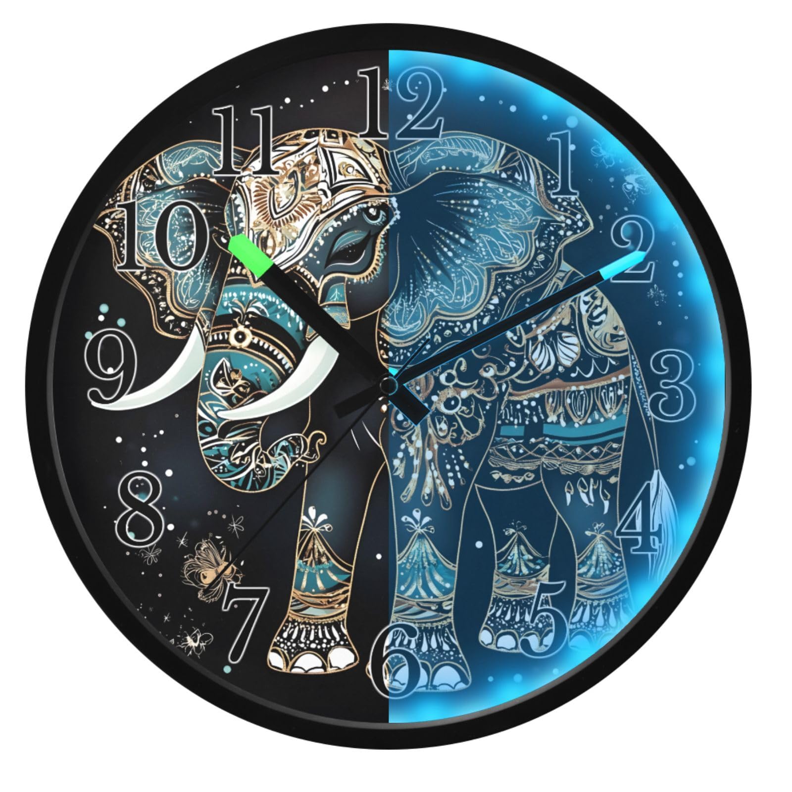 Horloge murale phosphorescente éléphant montre murale silencieuse chambre à coucher