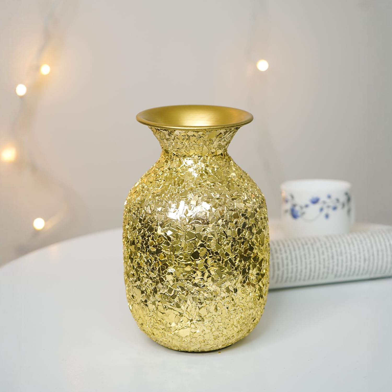 Handpainted Metallic Flower Vase for Home Decor | Aesthetic Flower Vase Gift for Weddings, Housewarmings, Parties and Gatherings | Decorative Metal Vase for Living Room, Office & Bed Corner