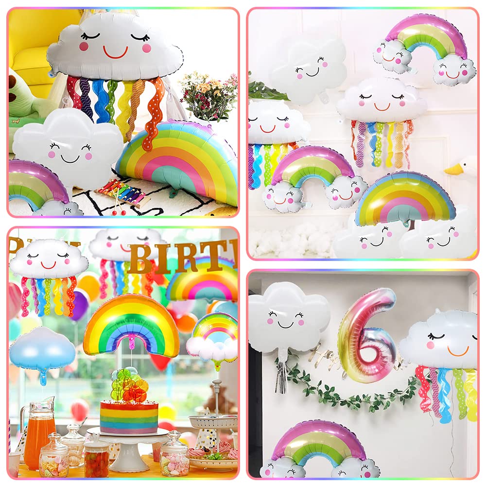 2 Stück Regenbogen-Wolken-Folienballons – Mit Smiley-Gesicht & Quasten, Ca. 79x73 Cm, Für Geburtstag & Partys