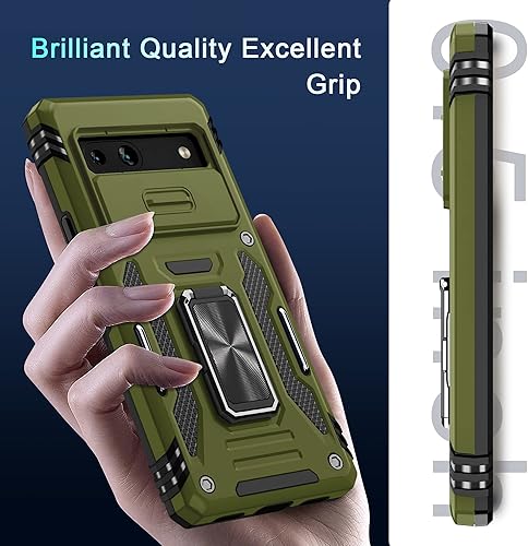 Miniatura 7 de DEERLAMN Funda para Google Pixel 7a con Cubierta Deslizante para Cámara + Protector de Pantalla (2 Paquetes), Soporte de Anillo Giratorio Funda