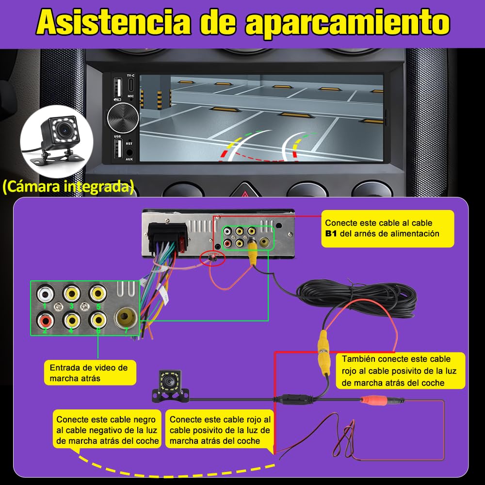 AWESAFE Radio de Coche 1 DIN Universal con Carplay y Android Auto Inalámbrico, Autoradio 1 DIN con Pantalla Táctil de 6.36 Pulgadas y Cámara Trasera, Soporta Bluetooth/Mandos Volante/FM/Double USB