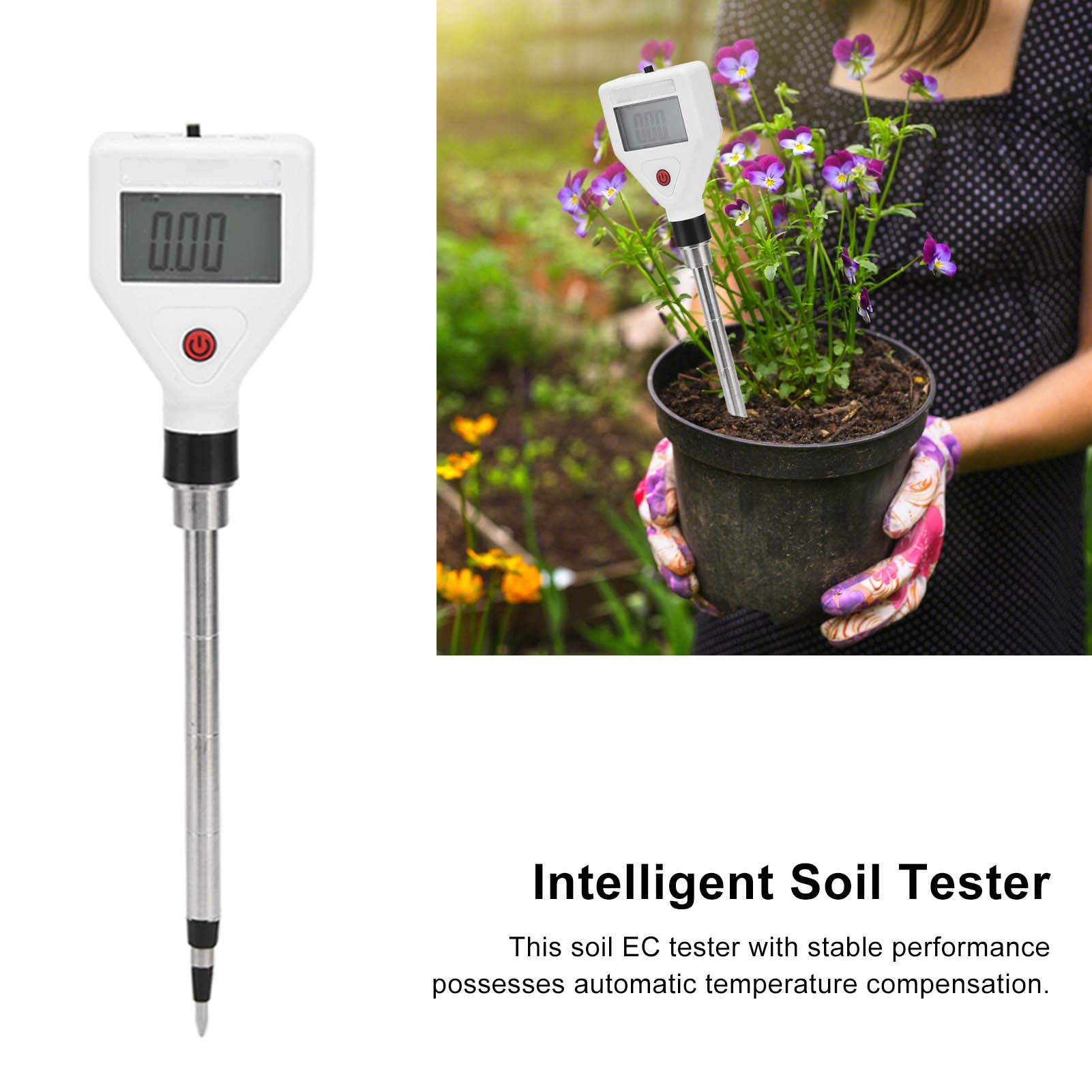 Tester Ec del suolo, Tester di conducibilità del suolo, Misuratore di umidità del suolo, Tester Ec del suolo Lcd trasparente Risposta rapida ad alta precisione Piccola conducibilità del suolo durevole