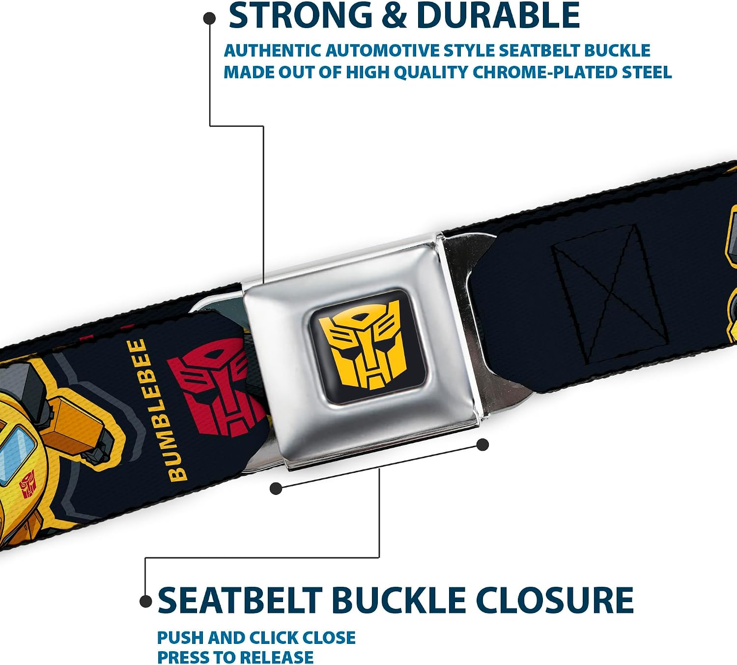 Hasbro Belt, Seatbelt Buckle Belt, Transformers Generations Bumblebee G1 84 Poses Autobot Icon, Adjustable