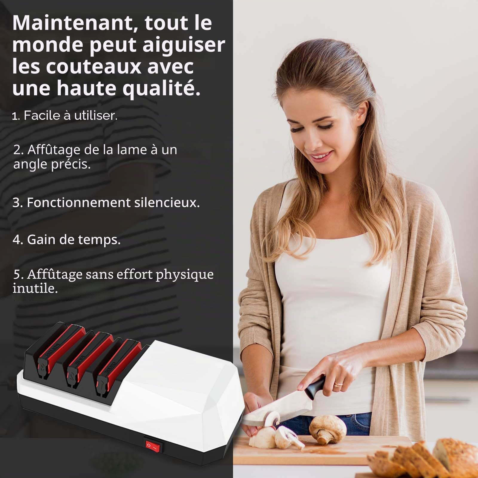 Aiguiseur Couteaux Electrique, 3 Phases Affuteur Couteau Affûteuse Professionnelle pour Affûtage de Couteaux Broyeur de Diamant Rapide Affûteur de Couteaux Electrique