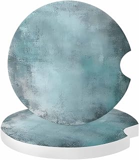 Graffiti Effects Modern Art Car Coaster, Vintage Green Watercolor Absorbent Ceramic Coasters for Car, 2 Pcs Coasters for Auto Cupholder Accessories Keep Vehicle Clean 2.56inch