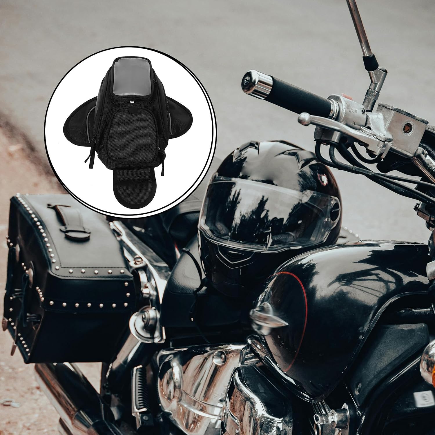 Magnetic Motorcycle Tank Bag Waterproof Saddle Storage with Headphone Hole Portable Riding Navigation Luggage for Motorbike Riders