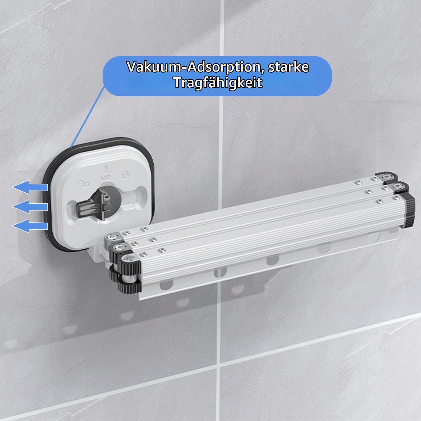 Wäscheständer, Einziehbar Wandmontierter Kleiderständer mit Saugnapf, Versenkbar Zusammenklappbar Kleiderstange mit Haken & Handtuchhalter Balkon,Wäsche, Badezimmer, Schlafzimmer (Milchig Weiß 2-fach)