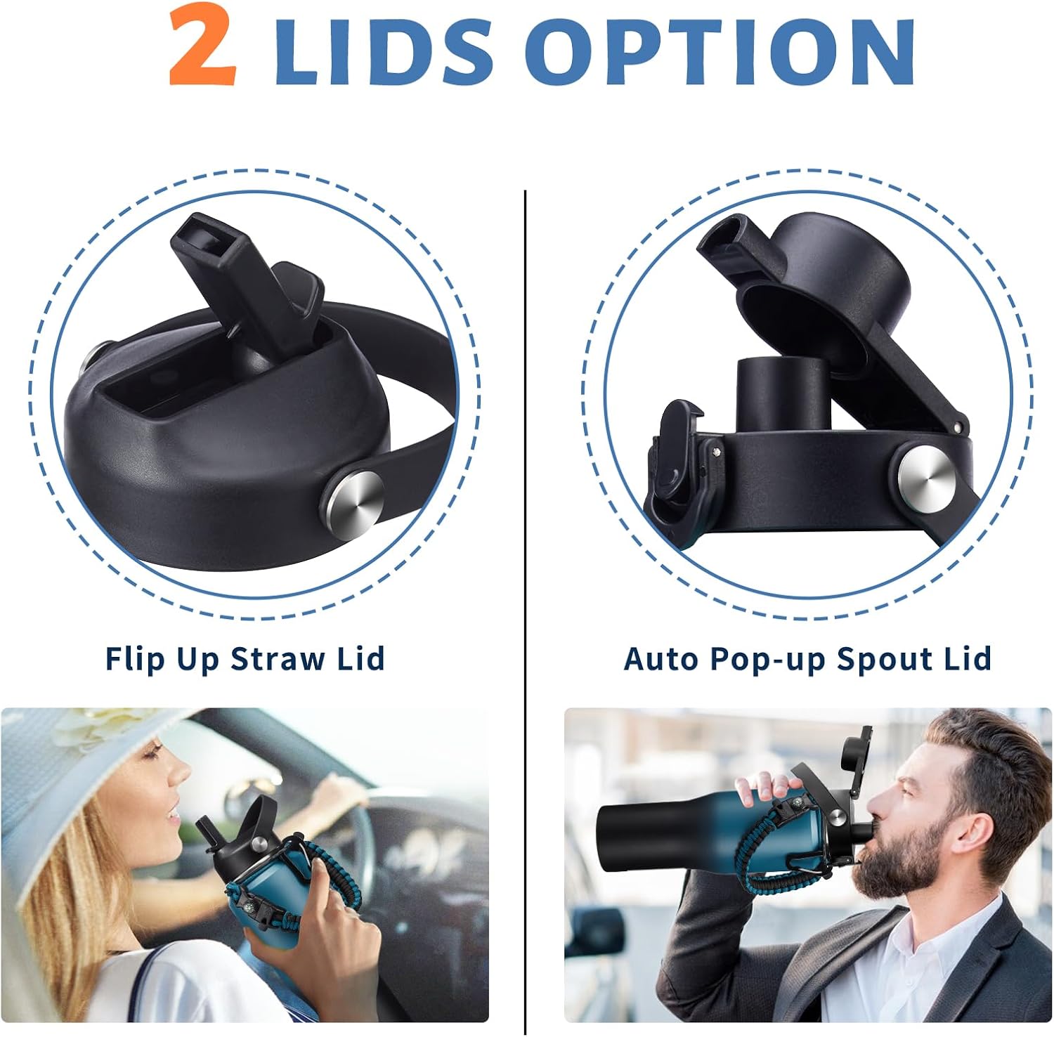 32oz 40oz Water Bottle Insulated - with Paracord Handle, Waterbottle with Straw & Auto Spout Lid, Insulated Water Cup Fit Car Cup Holder, Vacuum Travel Coffee Mug Iced Cold 48h or Hot 24h - Image 4