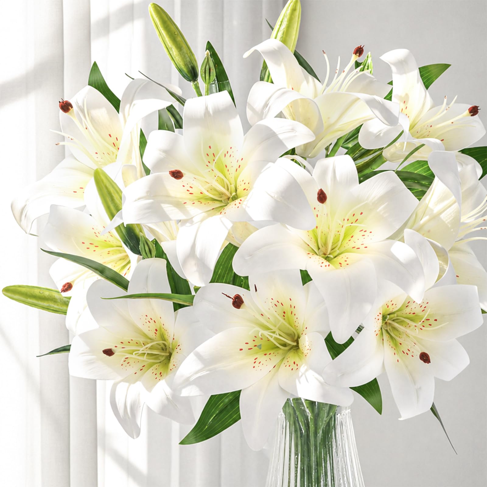 TYL&TYS 6PCS Artificial Lilies Flower Set, 3D Printing Realistic Fake Lilies with 12 Heads and 6 Buds - Image 5