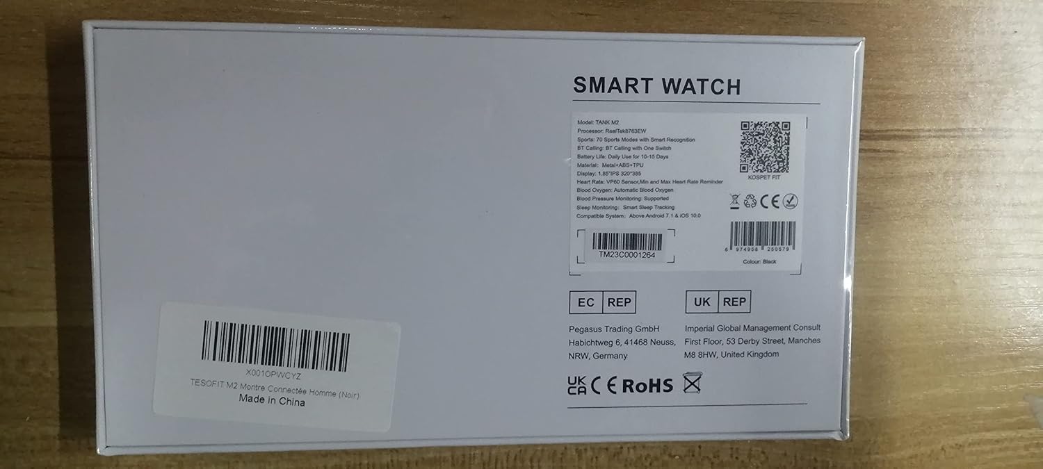 TESOFIT TANK M2 Smartwatch Uomo Chiamate,60+Giorni Battery,50 M Impermeabile,70 Modalità Sport,Tracker Intelligente del Sonno,Contapassi, SpO2,1,85 HD Pollici Touchscreen,Smart Watch Militari TESOFIT TANK M2 Smartwatch Uomo Chiamate,60+Giorni Battery,50 M Impermeabile,70 Modalità Sport,Tracker Intelligente del Sonno,Contapassi, SpO2,1,85 HD Pollici Touchscreen,Smart Watch Militari