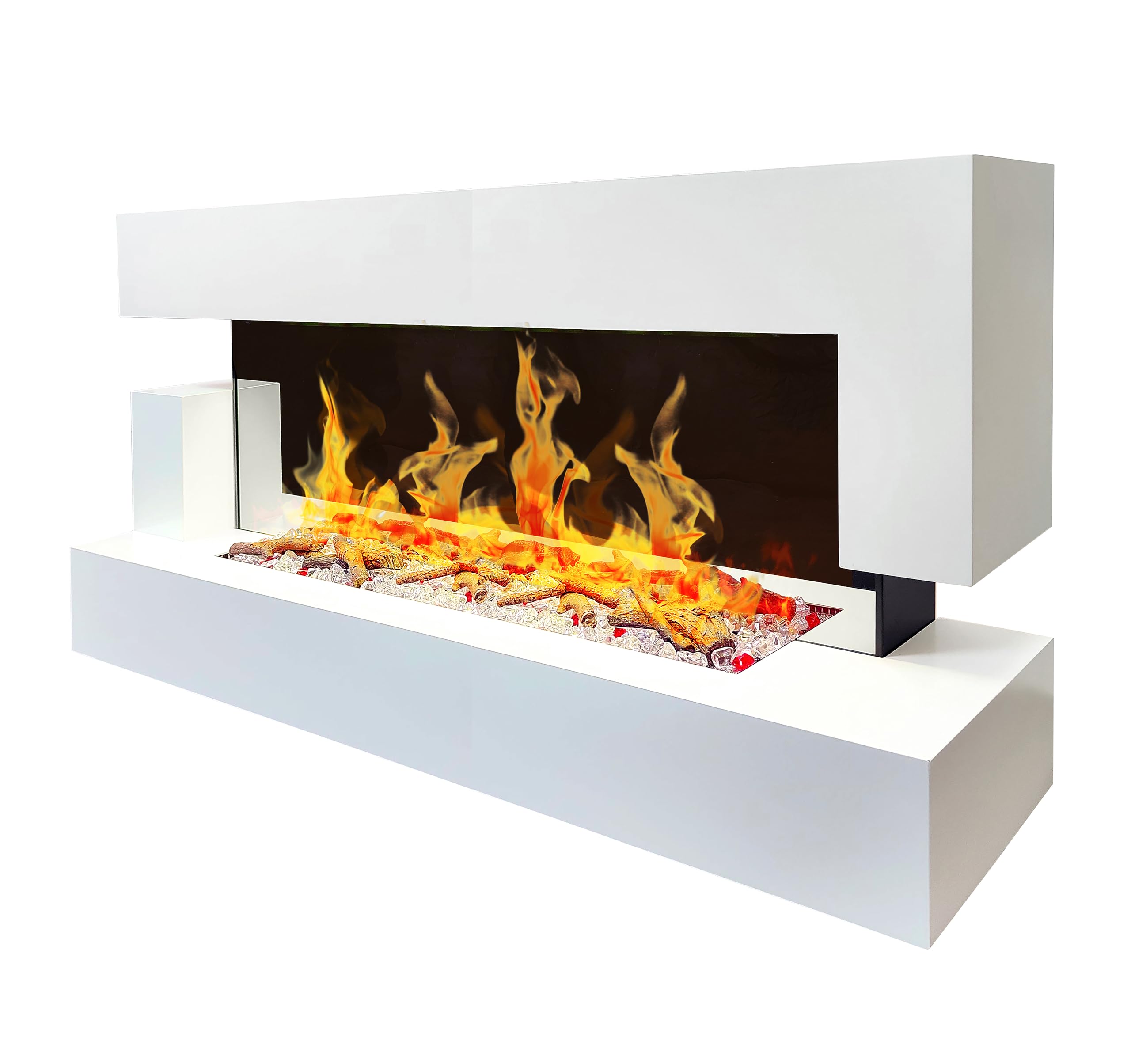Chemin'Arte Chimenea de Pared eléctrica LED Quartz 3XL 150 cm con calefacción - Blanca - Efecto Llama - Chimenea Decorativa bajo Consumo - Mando a Distancia