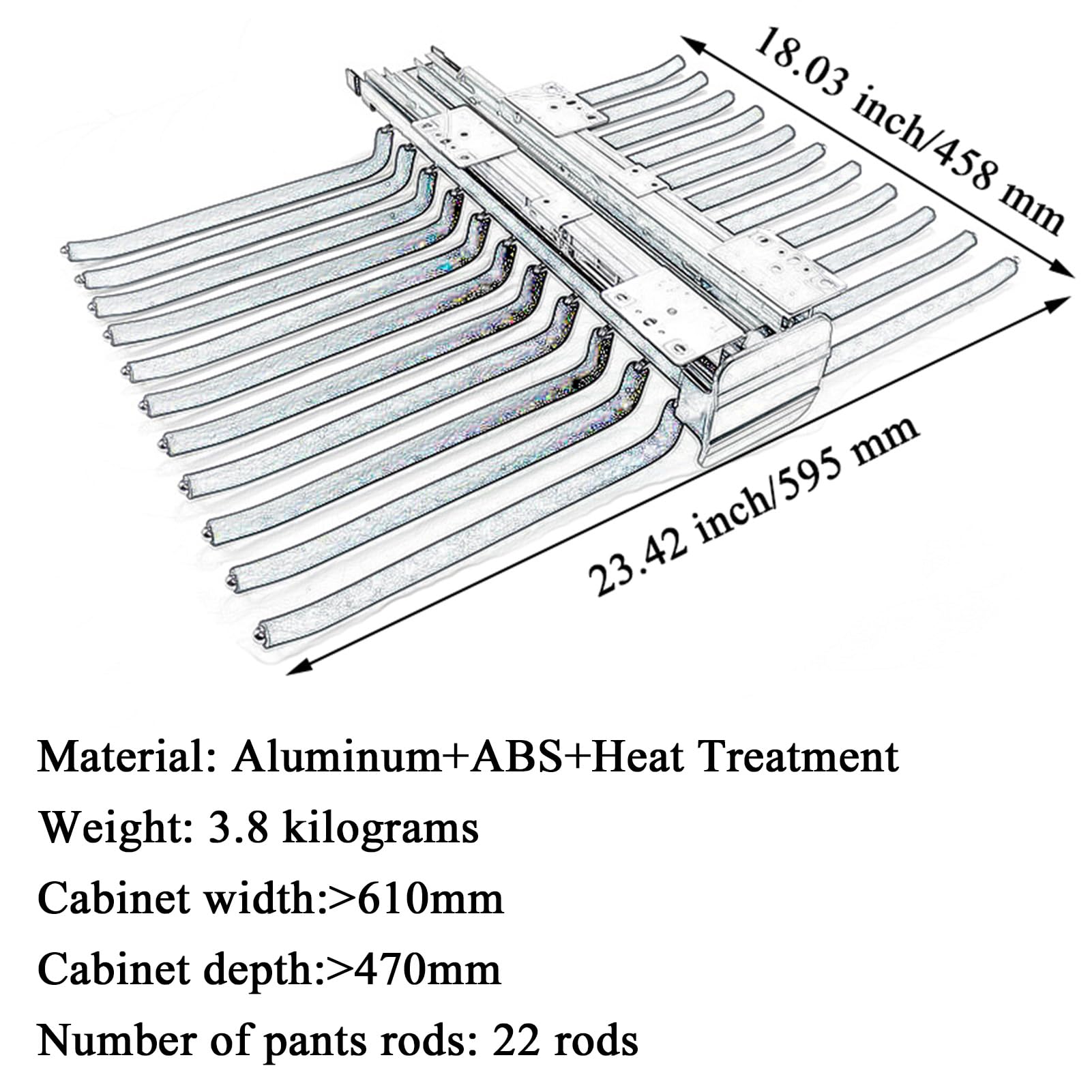 595x460x110mm, Verstellbarer Kleiderschrank Teleskopstange, Platzsparender Mehrfach-Hosenbügel Kleiderbügel, Gleitbügel Mit 22 Arm, Kleiderschrank Kleiderstange