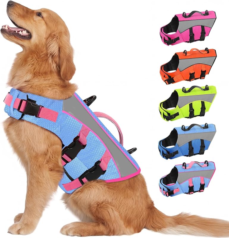 Colete Salva-Vidas para Cães Queenmore com Flutuação, Alças Ajustáveis e Faixas Refletivas, Tamanho L