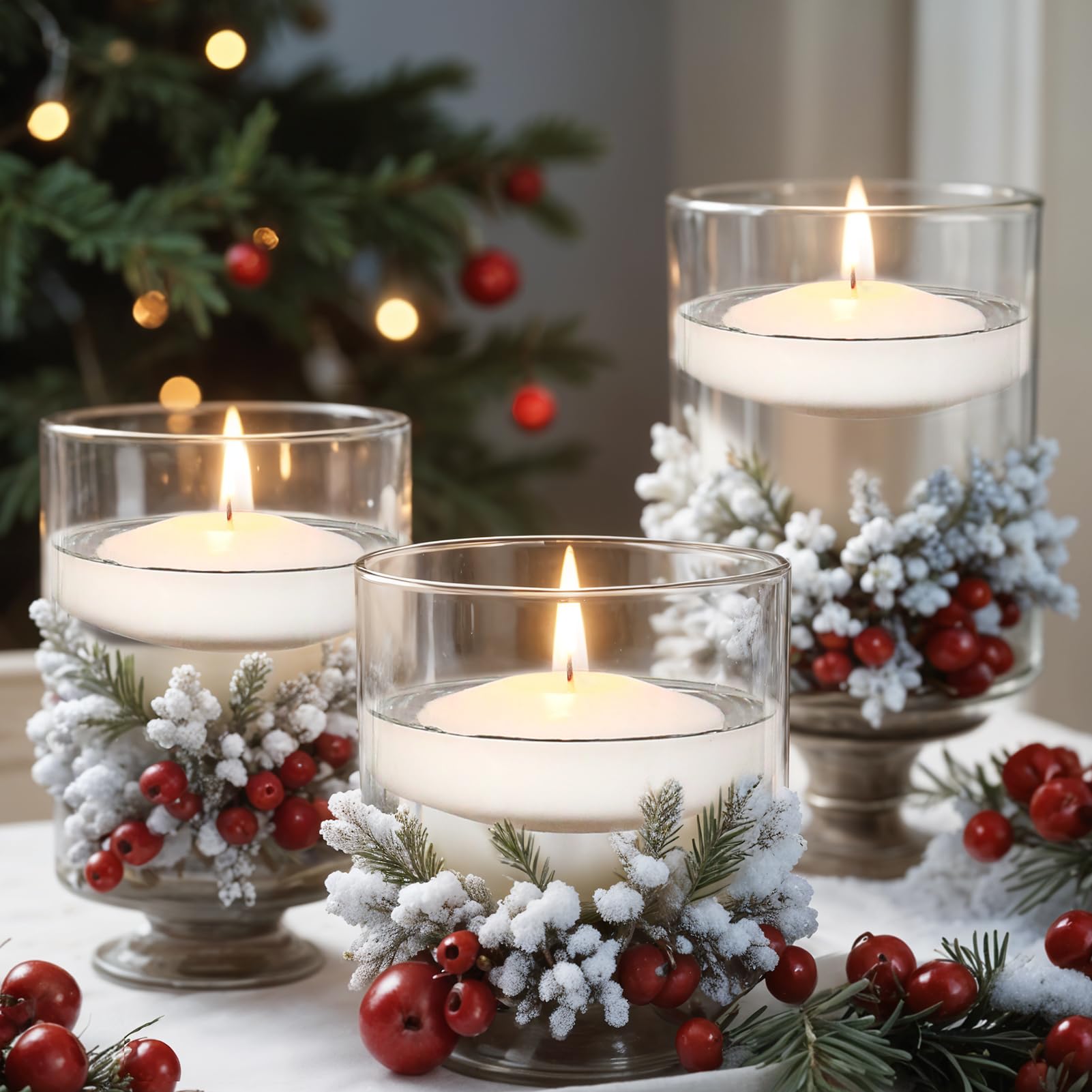 Velas flotantes blancas de 3 pulgadas, paquete de 60 velas flotantes sin perfume para centros de mesa, 8-9 horas, velas flotantes activadas por agua a granel para jarrones cilíndricos, día de