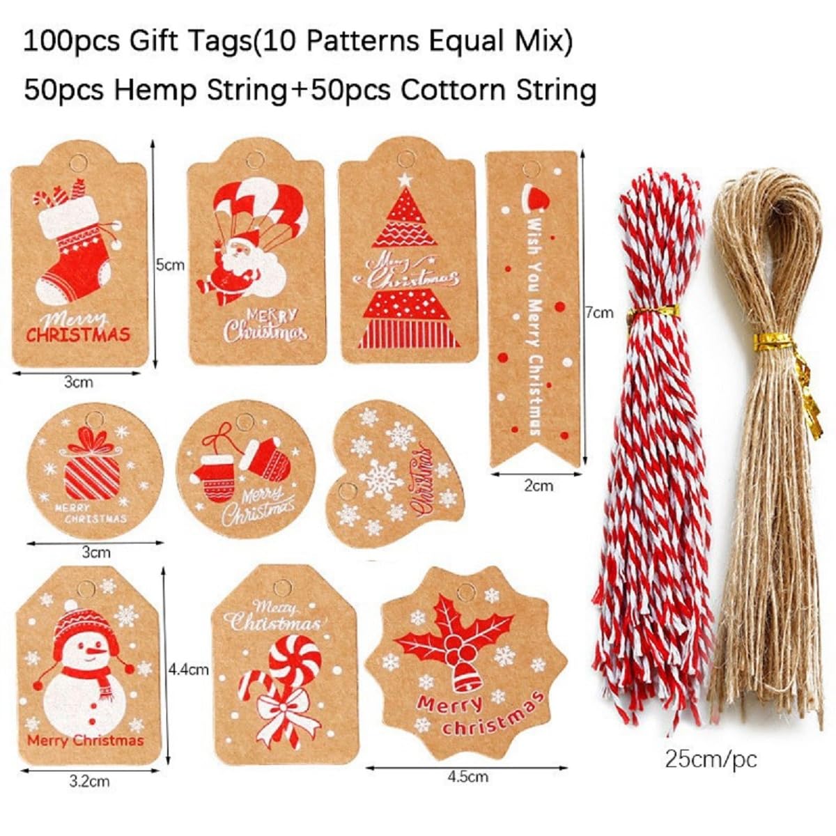 Etichette Regalo Natale Kraft - 150 Pezzi Con Corda Di Canapa, Design Festivo