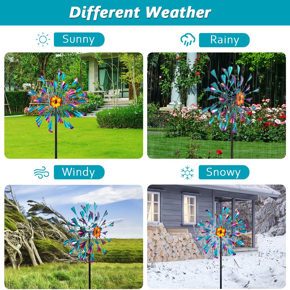 Molinillos de viento de metal grandes para exteriores, molinillo de viento cinético y escultura de viento con estaca, escultura de viento impermeable, decoración artística para patio, jardín,