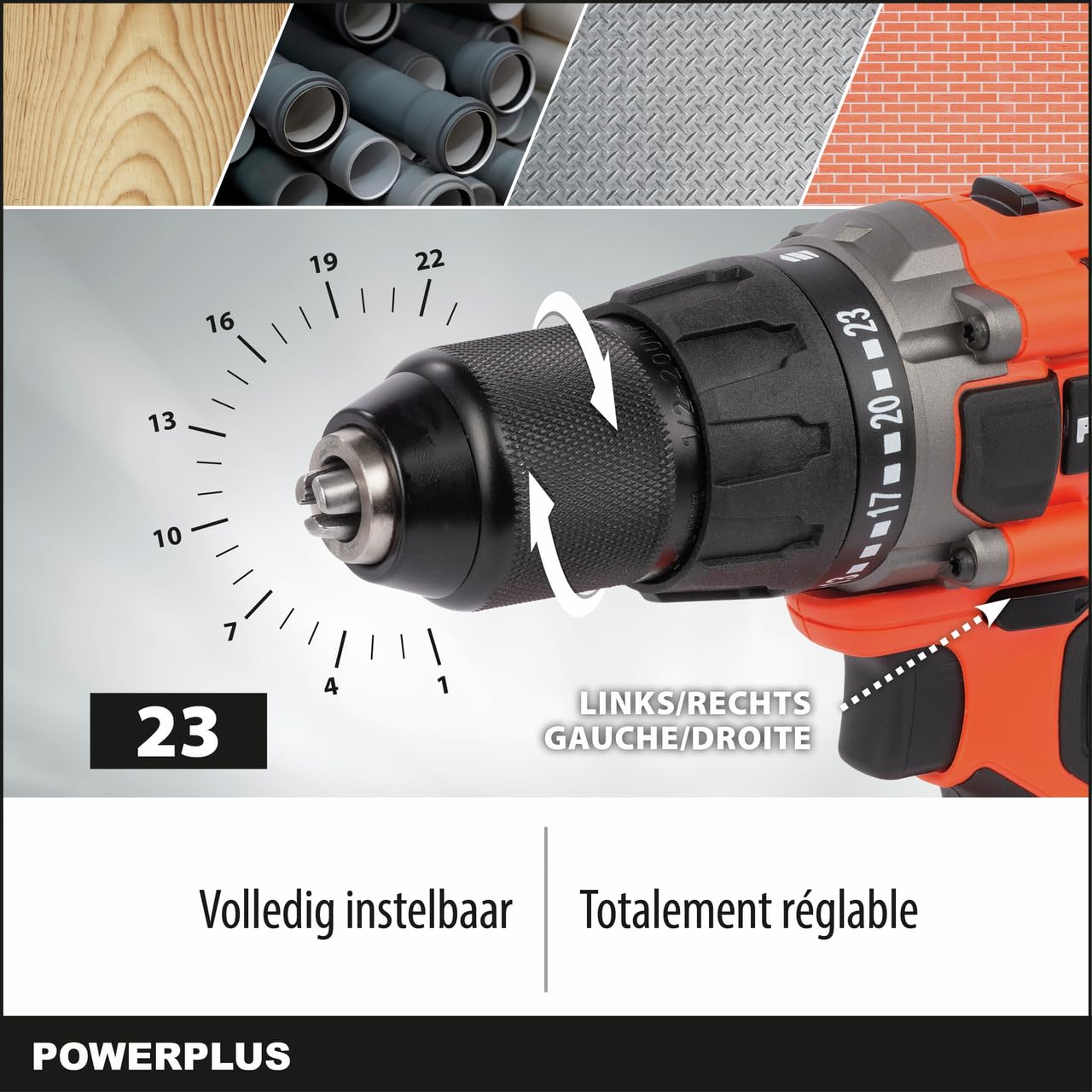 Wiertarka akumulatorowa Dual Power POWDP15100 - śrubokręt 20V, bez baterii litowo-jonowej 20 V, ładowarka, walizka na narzędzia