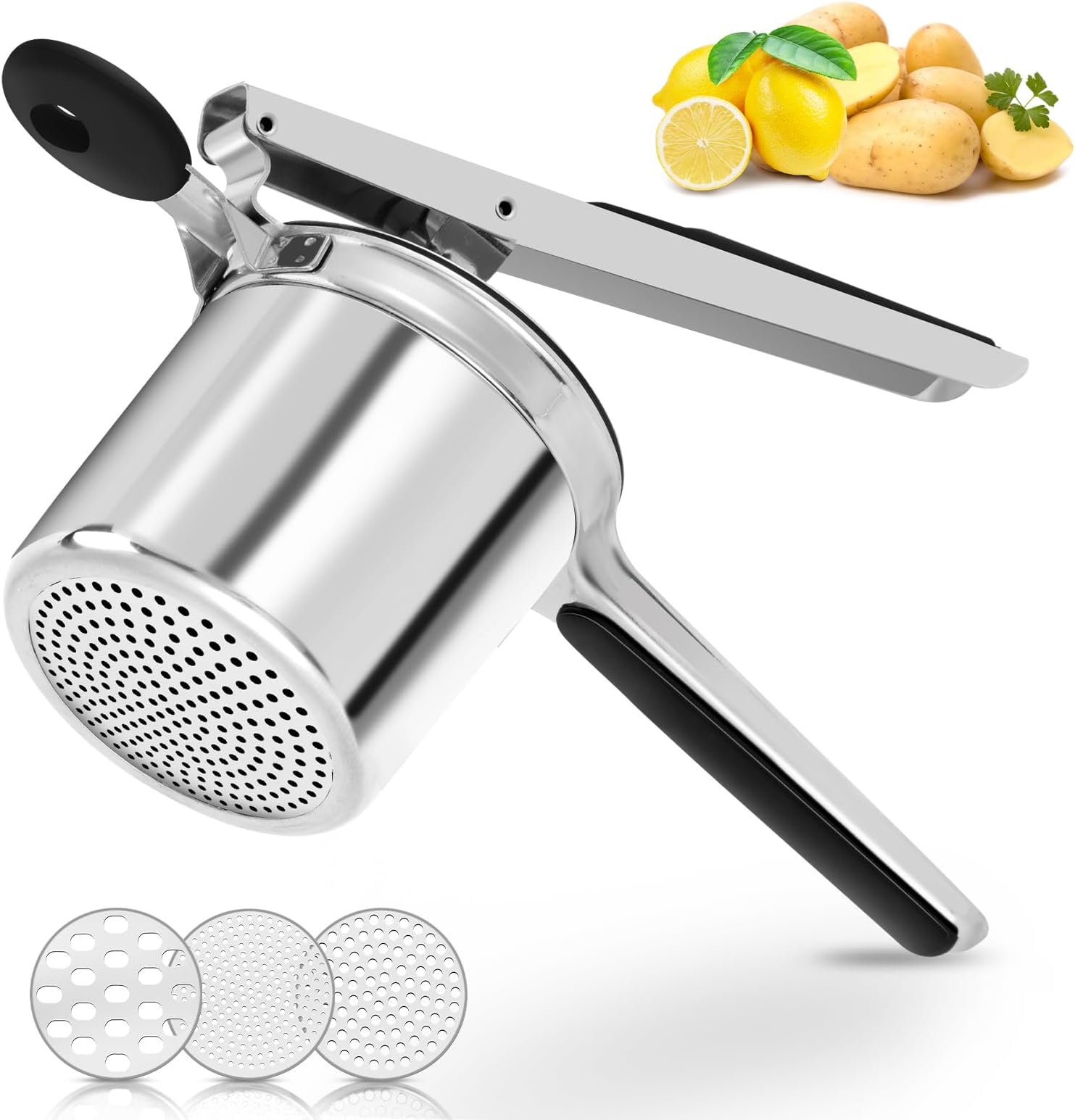 Potato ricer, Heavy Duty Ricer for Mashed Potatoes, Large Mashed Potato Ricer Stainless Steel with Ergonomic Handle, Efficiently Mashed Potato Masher for Mashed Potatoes