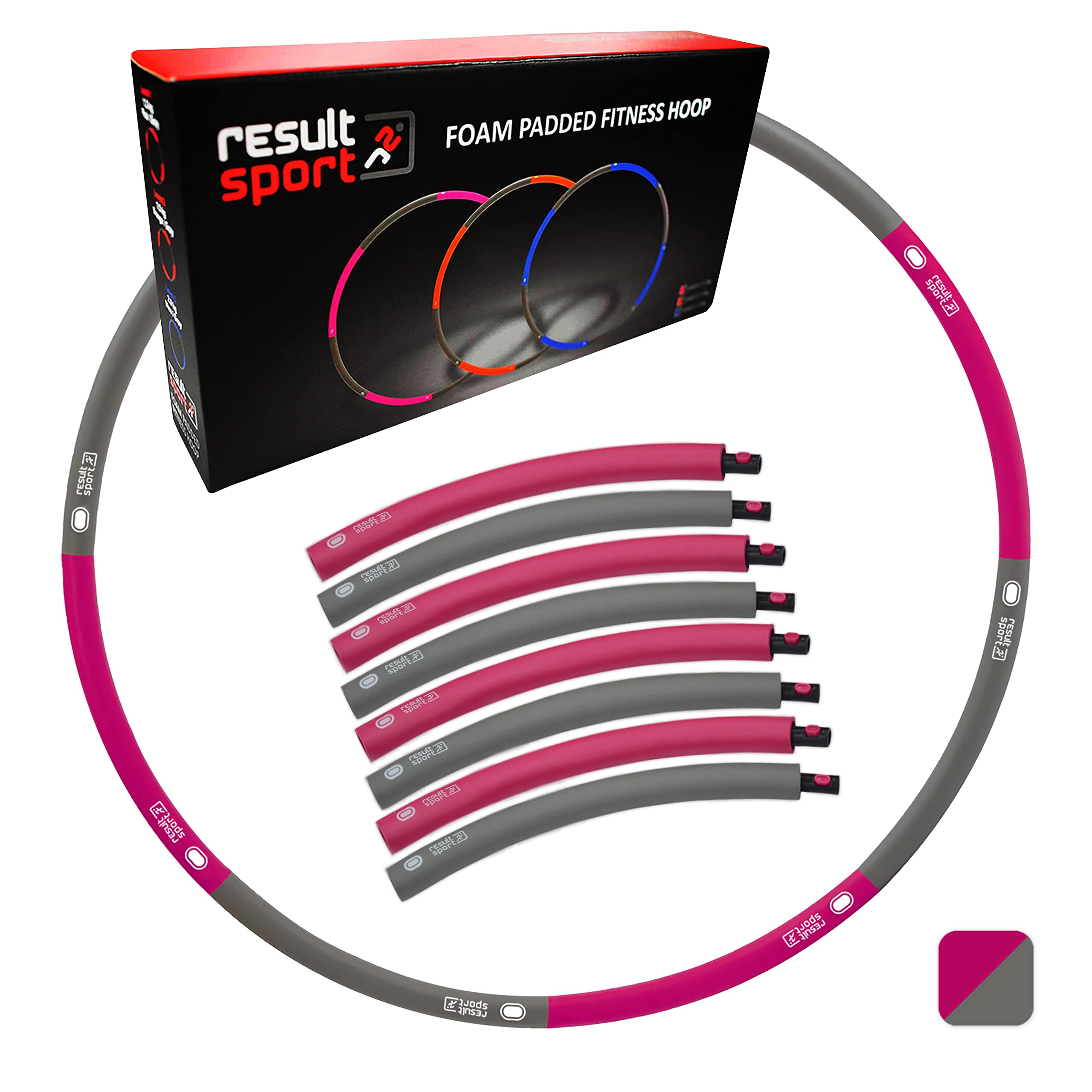 ResultSport Hula Hoop Reifen Erwachsene 1,2kg Gewicht 100cm breit, 8 Teiliger Abnehmbarer, Weighted Fitnessreifen, Fitnessübungen Training